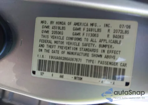 2006 Acura Tl from USA, damaged, VIN 19UUA66286A067671